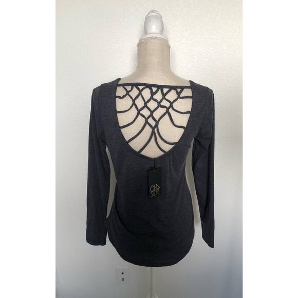 Chaser Granite Macrame Long Sleeve Top - M - Picture 4 of 5